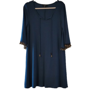 WOMENS NAIF 3/4 SLEEVE SWEATER DRESS WITH TASSELS ON SLEEVES AND HEMLINE
